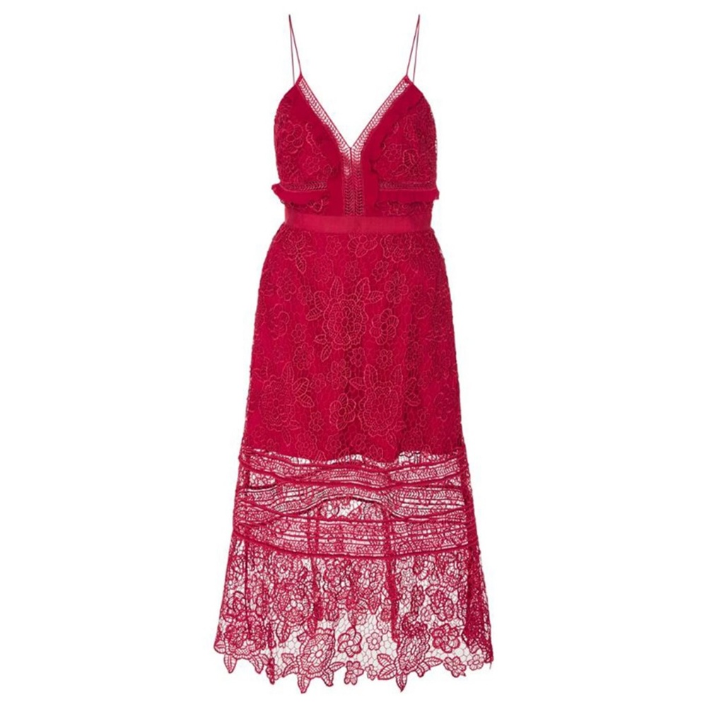 SELF-PORTRAIT Raspberry Floral Blush Lace Midi